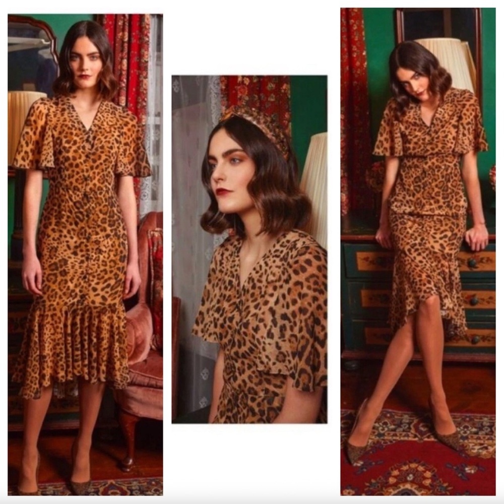 Autumn Adeigbo Larissa Leopard Print Midi Dress size 4